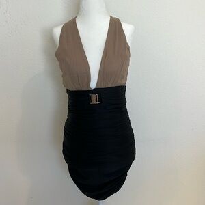 Elegant Black and Tan Dress